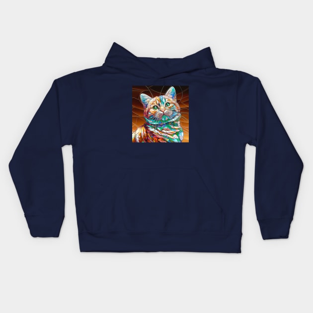 Portrait of a Cat in Tiffany Stained Glass Kids Hoodie by Star Scrunch